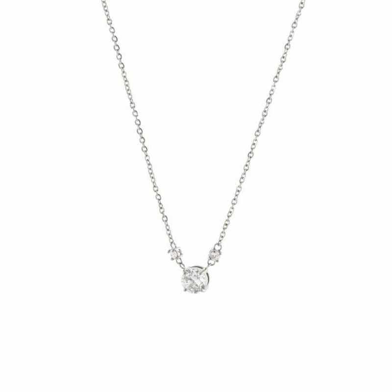 Κολιέ Happy Hearts ατσάλινο με λευκά στρογγυλά ζιργκόν 01J03-00014