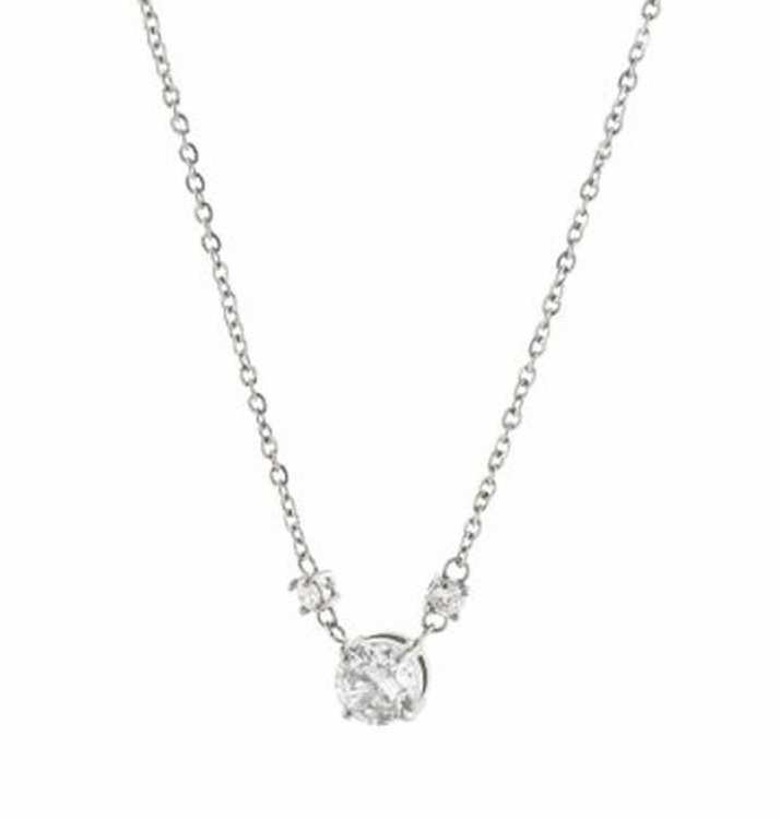 Κολιέ Happy Hearts ατσάλινο με λευκά στρογγυλά ζιργκόν 01J03-00014