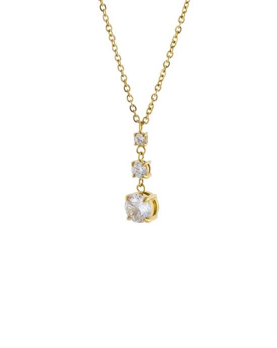 Κολιέ Happy Hearts ατσάλινο επίχρυσο με τρία λευκά στρογγυλά ζιργκόν 01J27-00036