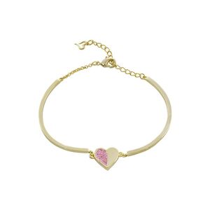 Βραχιόλι Princess μεταλλικό επίχρυσο με καρδιά και ροζ glitter  02L15-01687