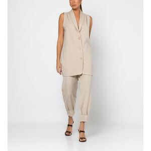Σετ γιλέκο αμάνικο oversized - Παντελόνι ψηλόμεσο με πιέτα στο τελείωμα Cream 15-060