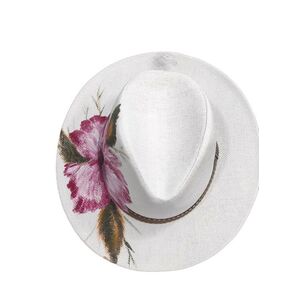 Καπέλο γυναικείο Ψάθινο Λευκό με Σχέδιο Ιβίσκο fab kp.998